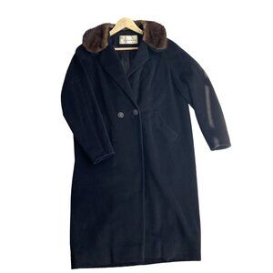 Vintage Women's Betty Rose Petti Coat W/ Real Mink Fur Collar MOHAIR Wool Black